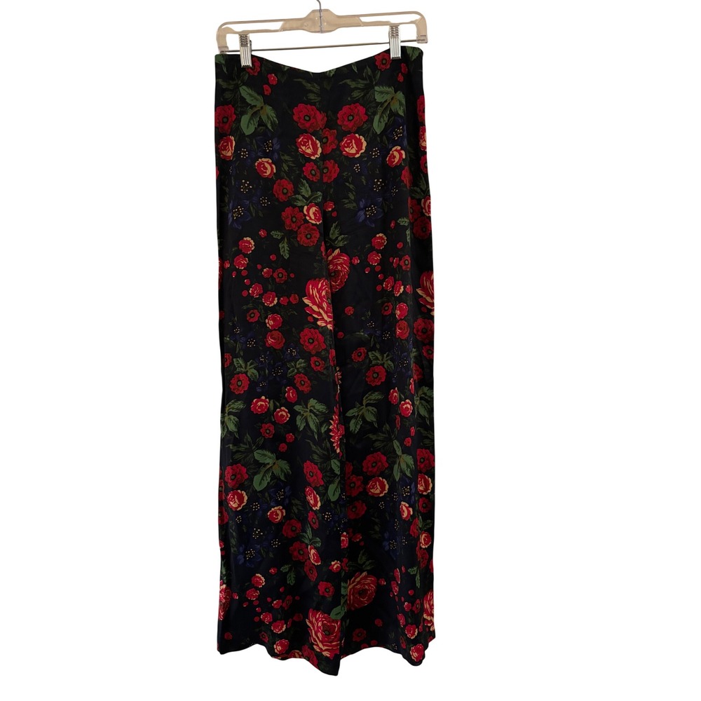 Club Monaco Floral Rose Print Wide Leg Pants Black Red Green Size 4